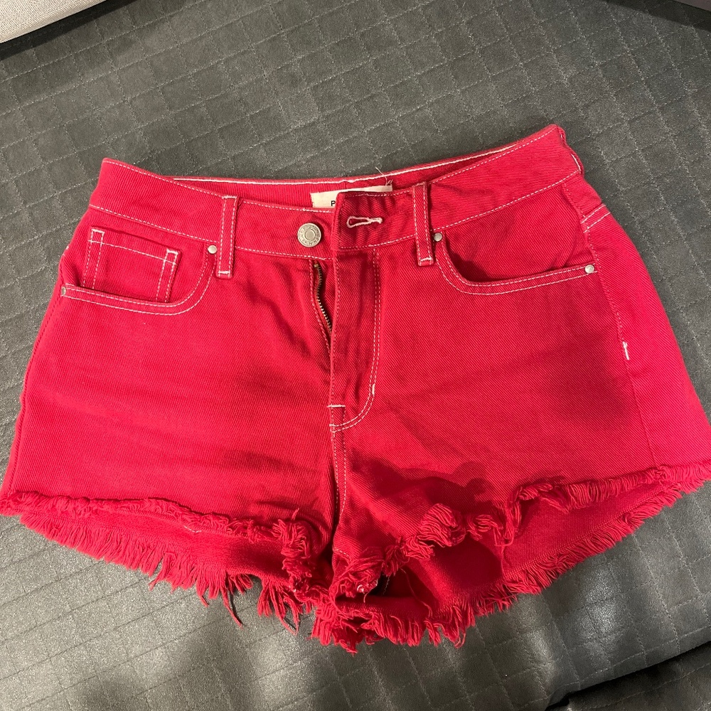 PacSun Eco Red High Waisted Denim Festival Shorts (size 24)